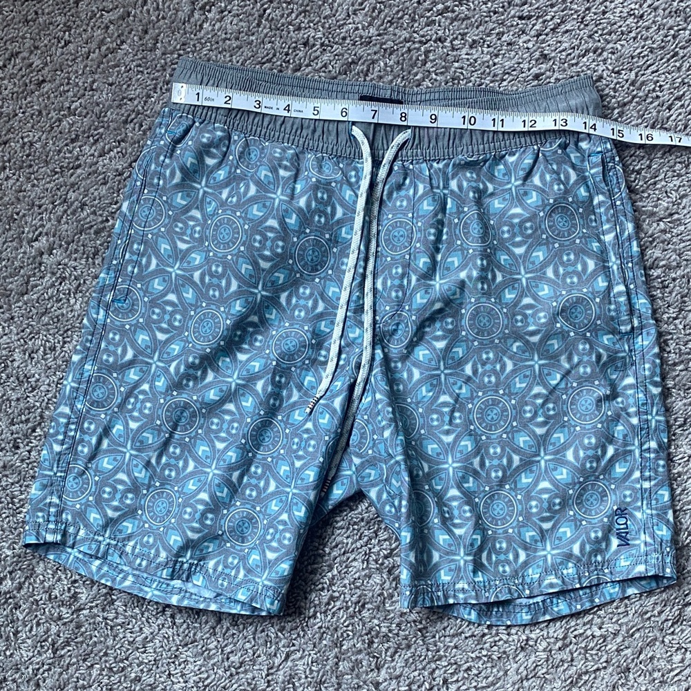 Valor - Blue and Gray Swim Trunks with Elastic Waistband